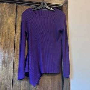 Suzy Shier Purple Crew Neck Sweater Asymmetrical Hem